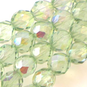 Czech Faceted Fire Polished Rounds 8mm Iridescent Honeydew Qty:20