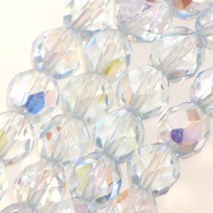 Czech Faceted Fire Polished Rounds 8mm Ice Blue Qty:20