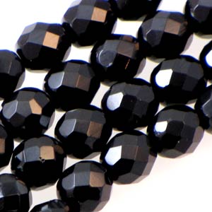 Czech Faceted Fire Polished Rounds 8mm Jet Qty:19 strung