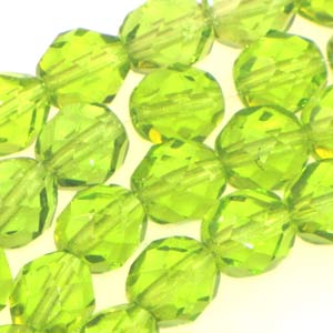 Czech Faceted Fire Polished Rounds 8mm Peridot Qty:19