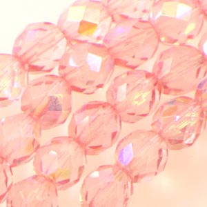 Czech Faceted Fire Polished Rounds 8mm Rosy Peach Qty:19 strung