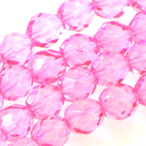 Czech Faceted Fire Polished Rounds 8mm New Rose Qty:19 strung