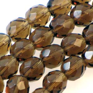 Czech Faceted Fire Polished Rounds 8mm Smoked Topaz Qty:19 strung