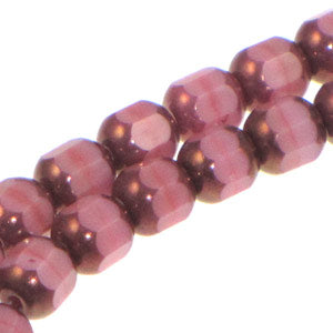 Czech Faceted Fire Polished Cathedrals 6mm Opaque Pink w. Bronze Ends Qty:30 Strung