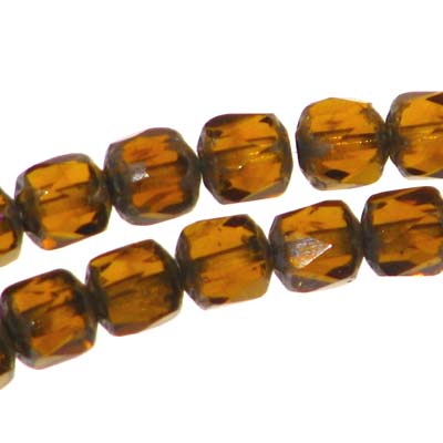 Czech Faceted Fire Polished Cathedrals 7mm Smoked Topaz with Gunmetal Ends Qty:30 Strung