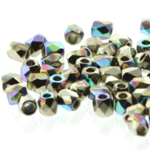 Czech Faceted Fire Polished Rounds 2mm (True 2) Crystal Nickel Plate AB Qty:100