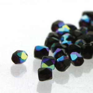 Czech Faceted Fire Polished Rounds 2mm (True 2) Jet AB Qty:100