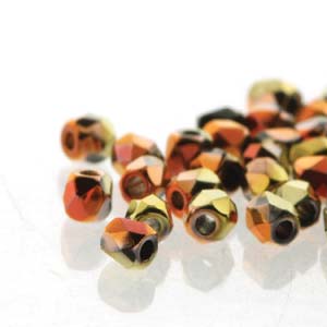 Czech Faceted Fire Polished Rounds 2mm (True 2) Jet California Gold Rush Qty:2g (approx. 200)