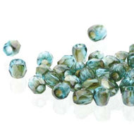 Czech Faceted Fire Polished Rounds 2mm (True 2) Aqua Celsian Qty:100