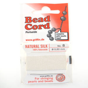 Griffin Bead Cord 100% Natural Silk White No.08 0.8mm Qty: 2 meters
