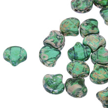 Load image into Gallery viewer, Czech Ginkgo Beads 7.5mm Emerald Rembrandt Qty: 10g
