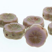 Load image into Gallery viewer, Czech Glass Hawaiian Flowers 12mm Opaque Violet Travertine Qty:12
