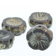 Load image into Gallery viewer, Czech Glass Hawaiian Flowers 12mm Black Picasso Qty:12
