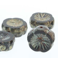 Czech Glass Hawaiian Flowers 12mm Black Picasso Qty:12