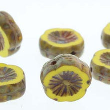 Load image into Gallery viewer, Czech Glass Hawaiian Flowers 12mm Yellow Travertine Qty:12
