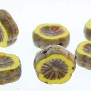 Czech Glass Hawaiian Flowers 12mm Yellow Travertine Qty:12