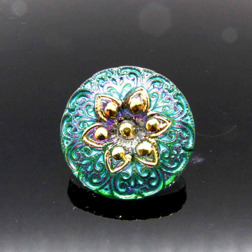 Czech Arabian Star Button Vitrail Green 18mm Qty:1