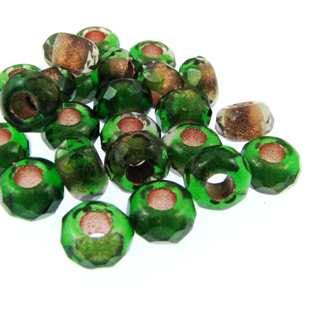 Czech Faceted Large Hole Rollers 6x9mm Kelly Green Qty:25