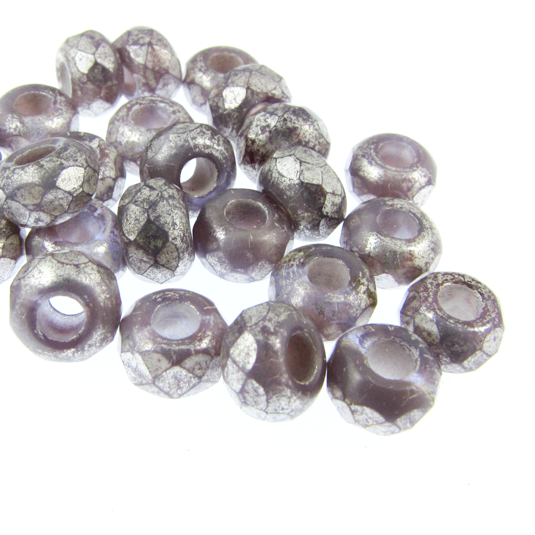 Czech Faceted Large Hole Rollers 6x9mm Mulberry with Mercury Finish Qty:25