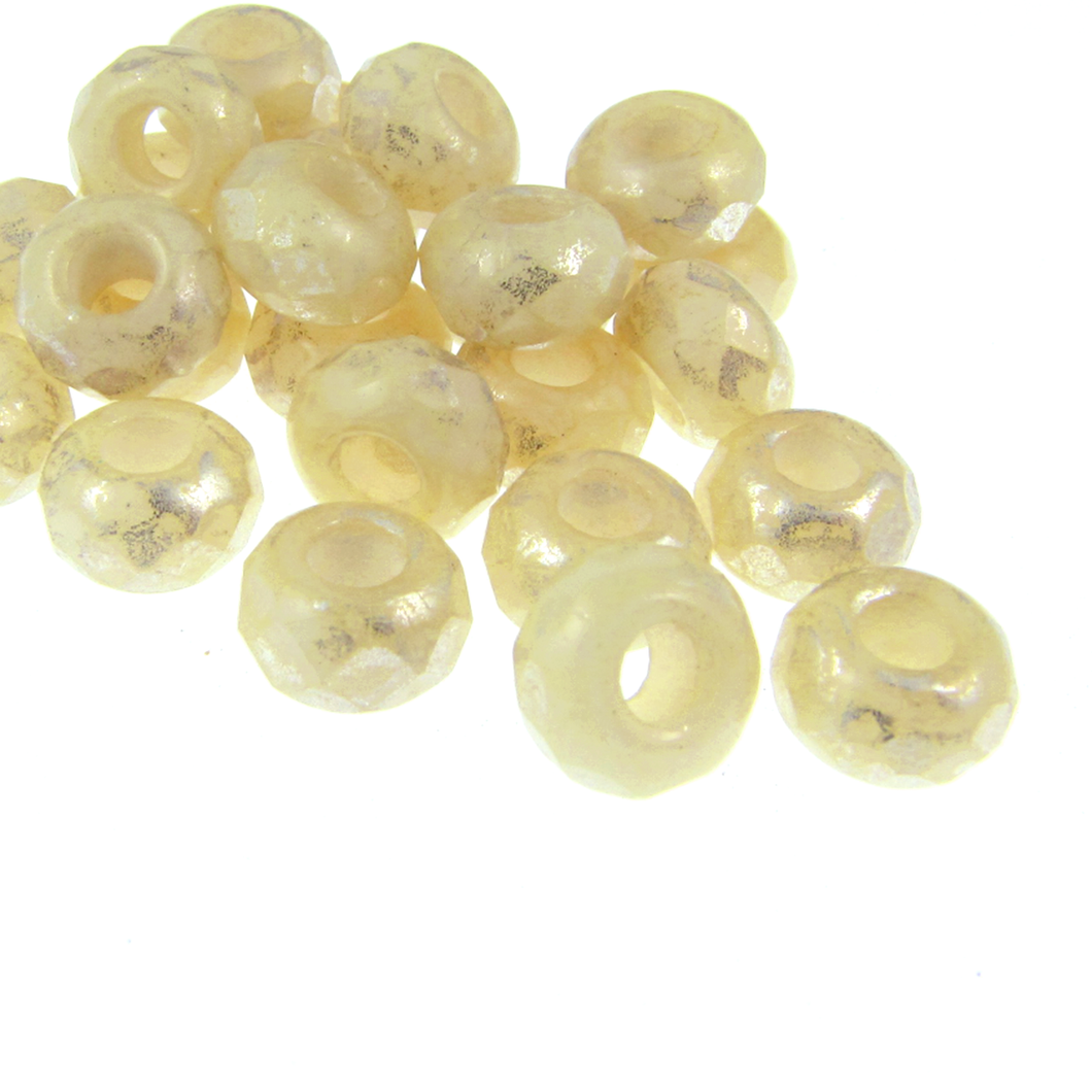 Czech Faceted Large Hole Rollers 6x9mm Yellow Ivory Qty:25