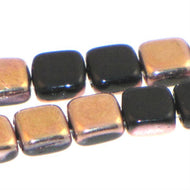 Czech Tile Beads 6mm Jet Apollo Gold Qty:25 Strung