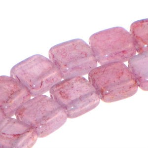 Czech Tile Beads 6mm Milky Alexandrite Pink/Topaz Luster Qty:25 Strung