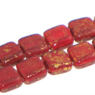 Czech Tile Beads 6mm Gold Marbled Ruby Qty:25 Strung *D*