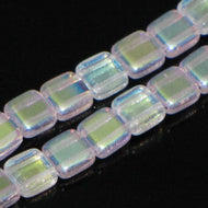 Czech Tile Beads 6mm Crystal AB Qty:25 Strung *D*