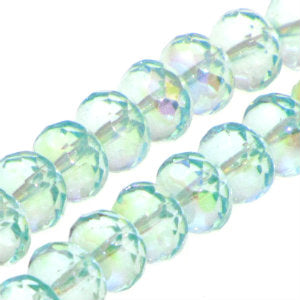 Czech Faceted Fire Polished Donuts 9mm Light Aqua AB Qty:30 Strung
