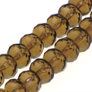 Czech Faceted Fire Polished Donuts 9mm Smokey Topaz Qty:30 Strung