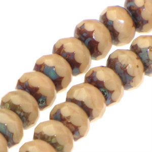 Czech Faceted Fire Polished Donuts 9mm Cream Travertine Qty:30 Strung