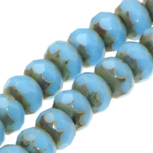 Czech Faceted Fire Polished Donuts 9mm Blue Turquoise Travertine Qty:30 Strung