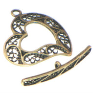 Antique Brass Toggle Filligree Heart 21mm Qty:1