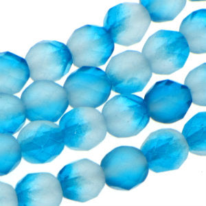 Czech Faceted Fire Polished Rounds 8mm Matte Pacific Blue Qty:19 strung
