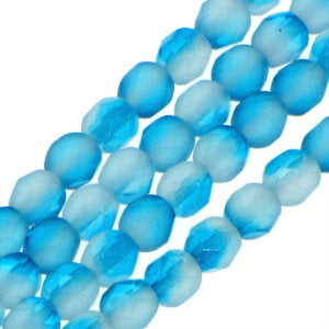 Czech Faceted Fire Polished Rounds 6mm Matte Pacific Blue Qty:25 strung