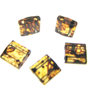 Miyuki Tila Beads 5mm 4502 Dark Amber Transparent Picasso Qty:10g Tube