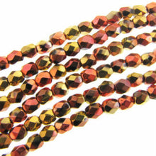 Load image into Gallery viewer, Czech Faceted Fire Polished Rounds 4mm Jet California Gold Rush Qty:40 strung
