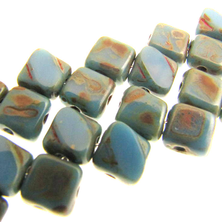 Czech Silky Beads 6mm Turquoise Travertine Two-Cut Qty:40 strung