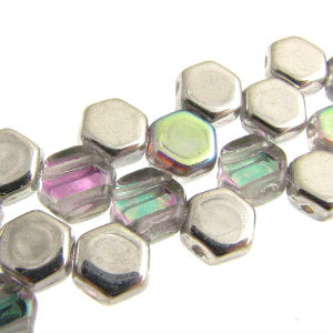 Czech Honeycomb Beads 6mm Crystal Silver Rainbow Qty:30