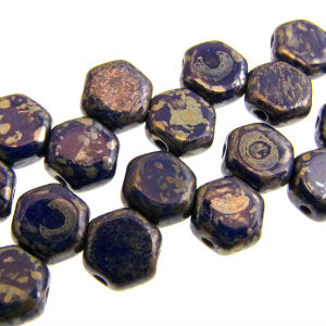 Czech Honeycomb Beads 6mm Royal Blue Picasso Qty:30