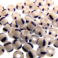 Czech Seedbeads 6/0 White with Blue Stripes Qty:23g