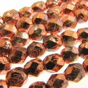 Czech Faceted Fire Polished Rounds 6mm Etch Capri Gold Qty:25 strung