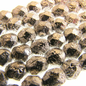 Czech Faceted Fire Polished Rounds 6mm Etch Full Labrador Qty:25 strung