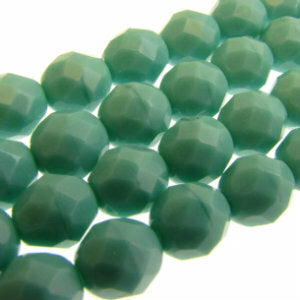 Czech Faceted Fire Polished Rounds 8mm Green Turquoise Opaque Qty:19 strung