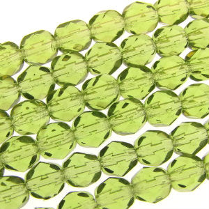 Czech Faceted Fire Polished Rounds 6mm Olivine Qty:25 strung