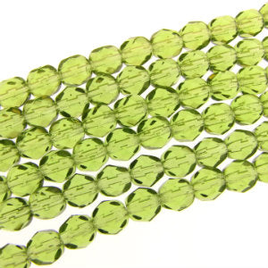 Czech Faceted Fire Polished Rounds 4mm Olivine Qty:38 strung