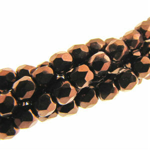 Czech Faceted Fire Polished Rounds 3mm Jet Dark Bronze AB Qty:50 strung