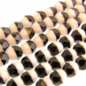 Czech Faceted Fire Polished Rounds 6mm Duets Black and White Qty:25 strung