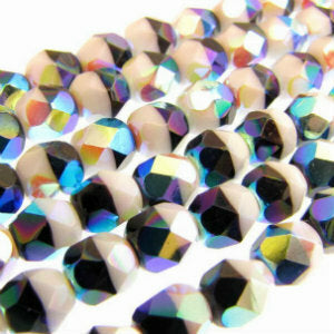 Czech Faceted Fire Polished Rounds 6mm Duets Black and White AB Qty:25 strung