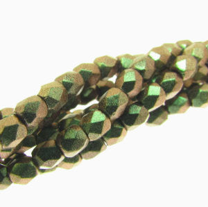 Czech Faceted Fire Polished Rounds 3mm Polychrome Sage and Citrus Qty:50 strung